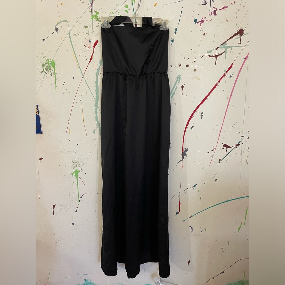 Black satin bridesmaids dress